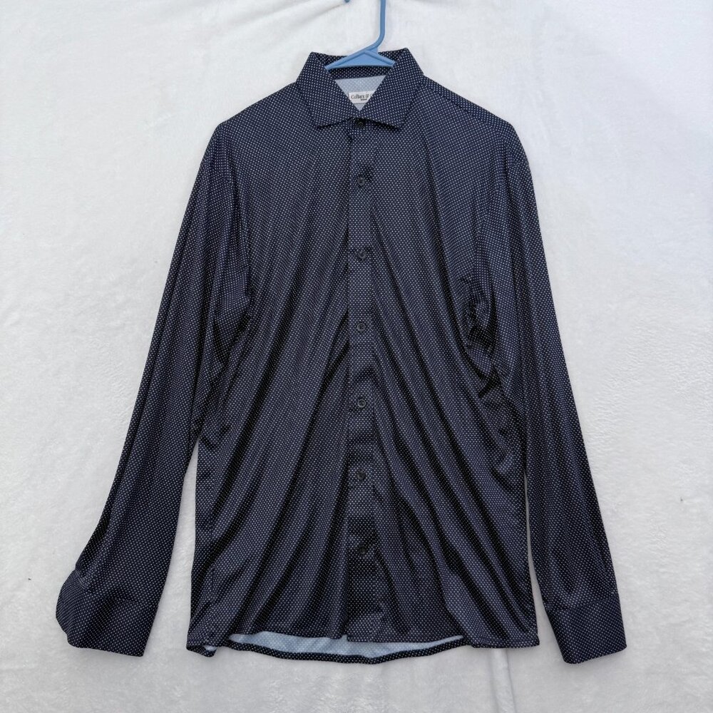 Collars & Co Shirt Mens M Blue Polka Dot Stretch Performance Button Up